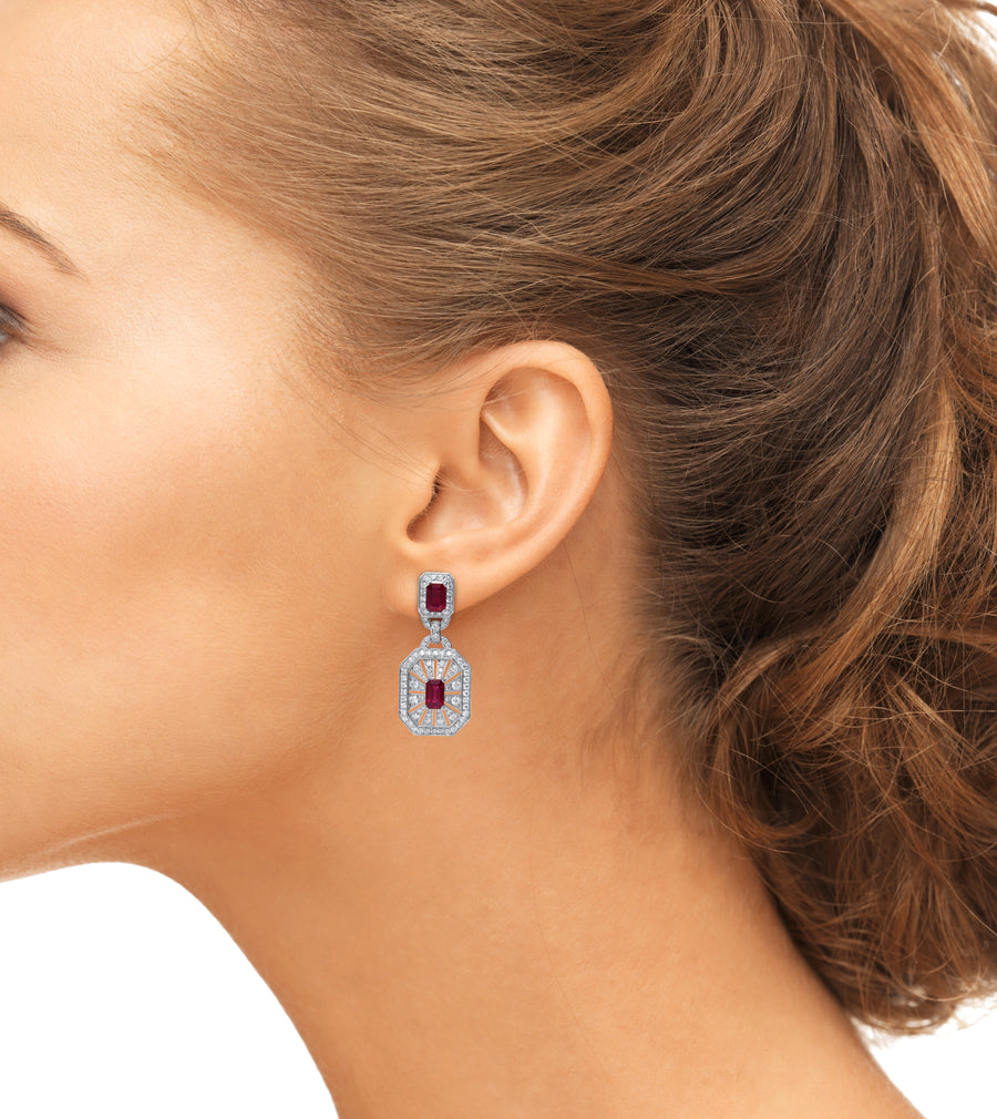 Ruby & Diamond Drop Earrings