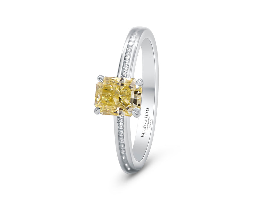 Canary Diamond Radiant Cut on Channel Setting