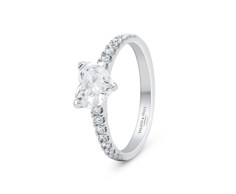 Heart-Shape Diamond Engagement Ring with Pavé Band