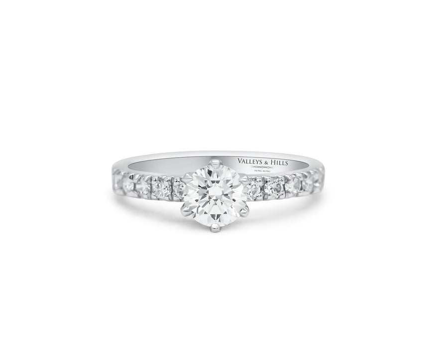 Solitaire 6-prong Cathedral Setting on Pavé Band