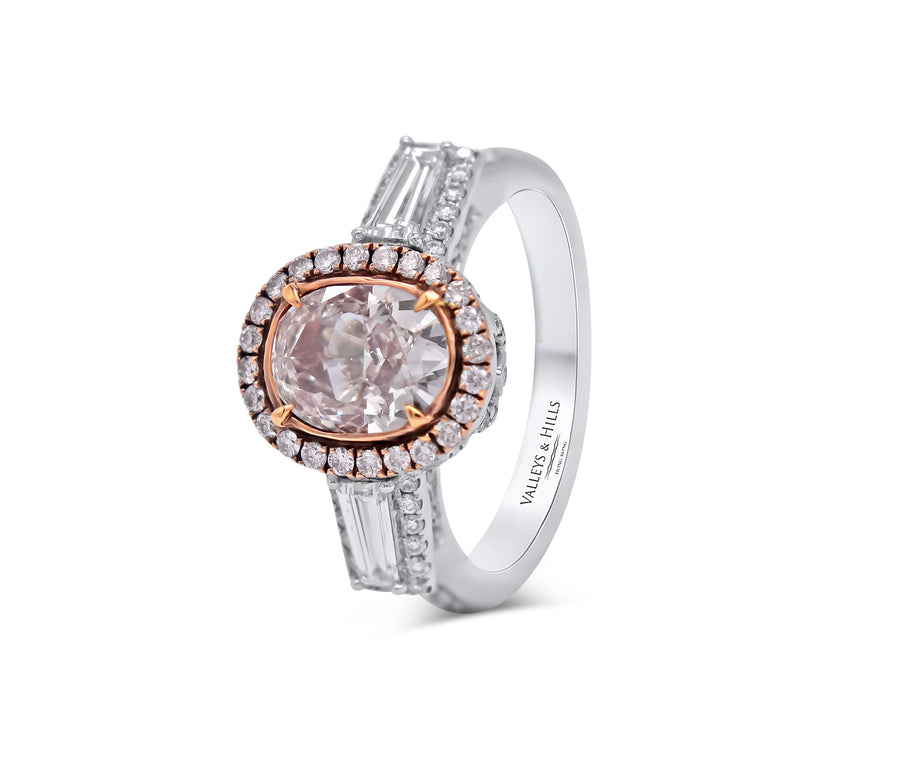 Pink Diamond Engagement Ring with Tapered Baguettes