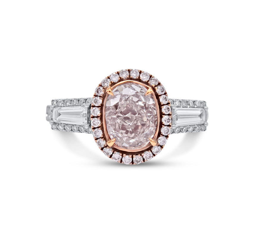 Pink Diamond Engagement Ring with Tapered Baguettes