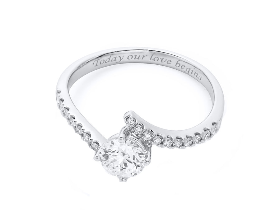 Round Solitaire on Up & Down Pavé Band
